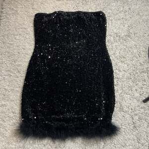 Black Sequin Feather Mini Dress Strapless Party Night Out Cocktail Bodycon XXL